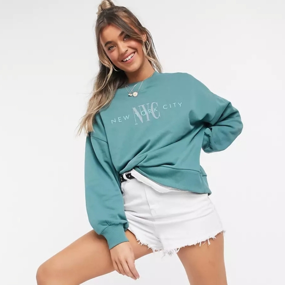 ASOS crew sweatshirt NYC in dark sage green size 6 - Picture 1 of 7